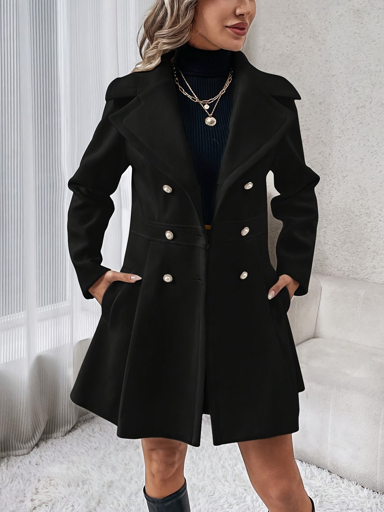 Elegant women's coat Bell shape Double-breasted