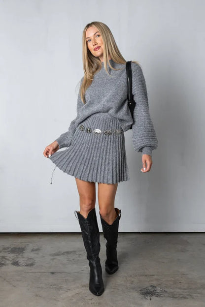 Chic pleated sweater and skirt set for women