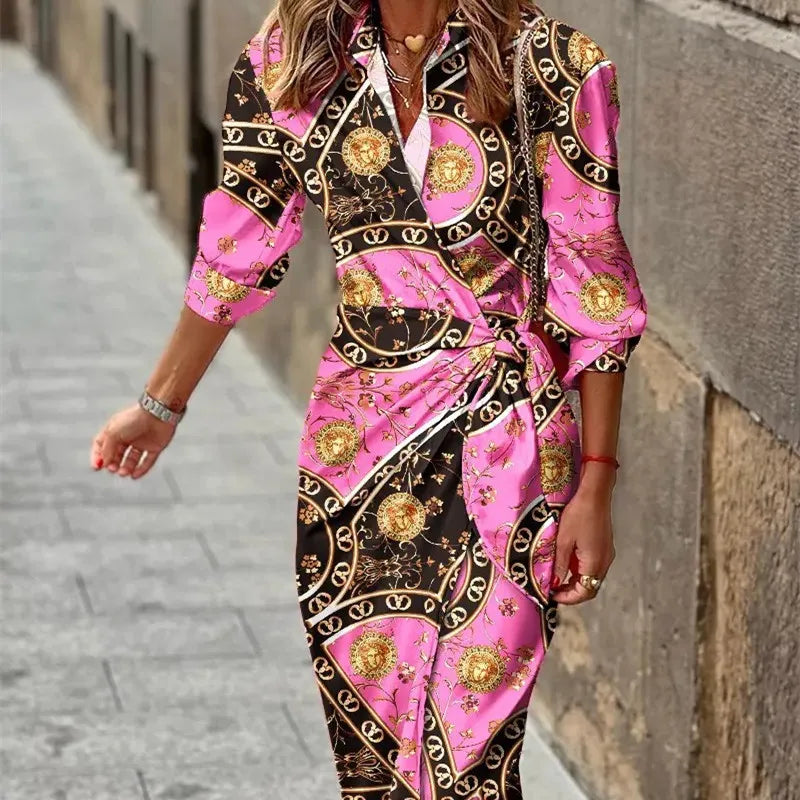 Elegant Women's Dress Wrap Style Midi Length