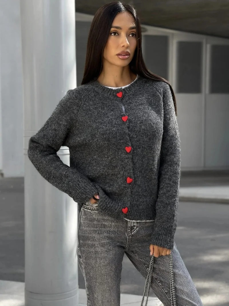 Weiches Strickoberteil mit Herzknöpfen Damen - IdealeKleiden