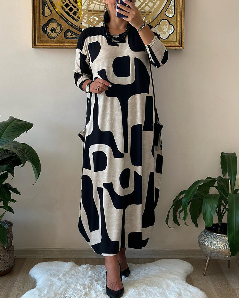 Women's Long-Sleeved Printed Dress