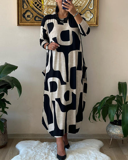 Women's Long-Sleeved Printed Dress