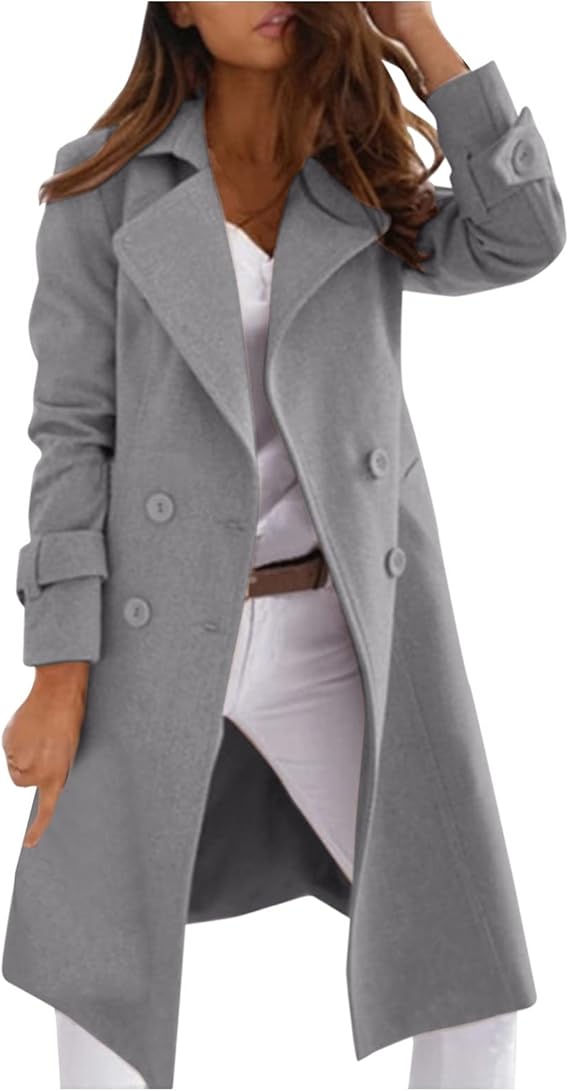 Elegant Women's Wool Coat Button Closure