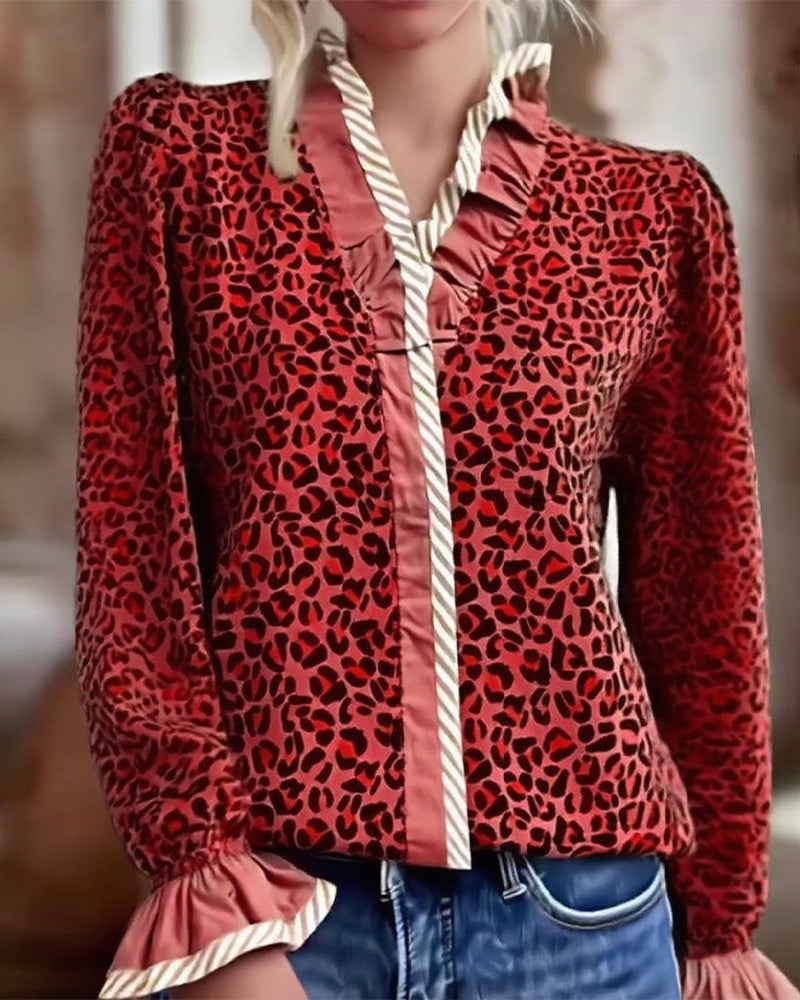 Casual Leopard Print Long Sleeve Dress for Women