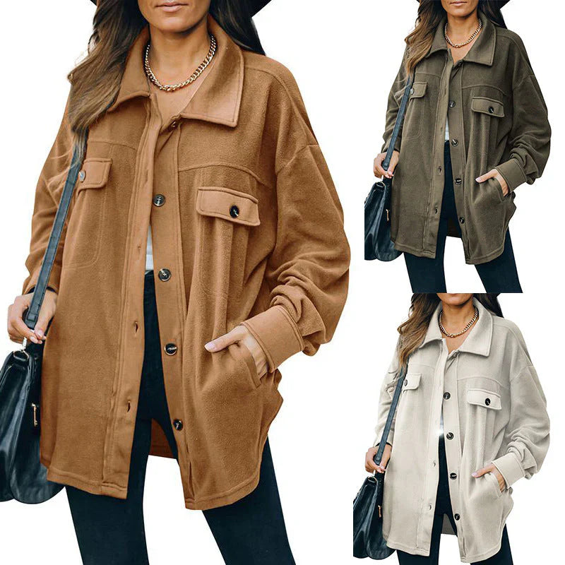 Fleece-Jacke Damen Warm Knopfverschluss - IdealeKleiden