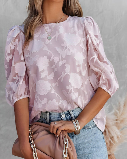 Elegant Floral Blouse Women's Puff Sleeve Top