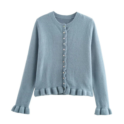 Stylish Women's Cardigan Ruffle Button Design