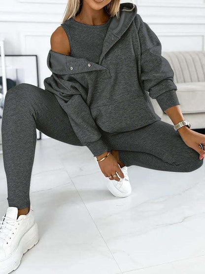 Women's 3-piece Sports Suit Hoodie Slim Pants