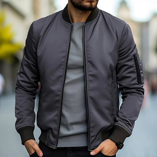 Herren Bomberjacke Hoch Modern Reißverschluss - IdealeKleiden