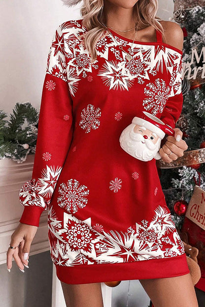 Christmas Snowflake Sweatshirt Dress Loose Fit