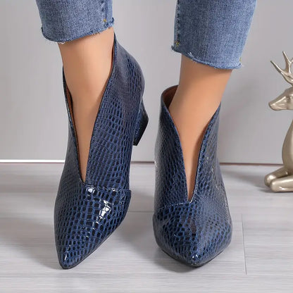 Shiny Ankle Boots Crocodile Pattern Elegant