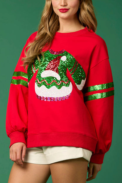 Christmas Sweatshirt Sequin Glitter Crew Neck
