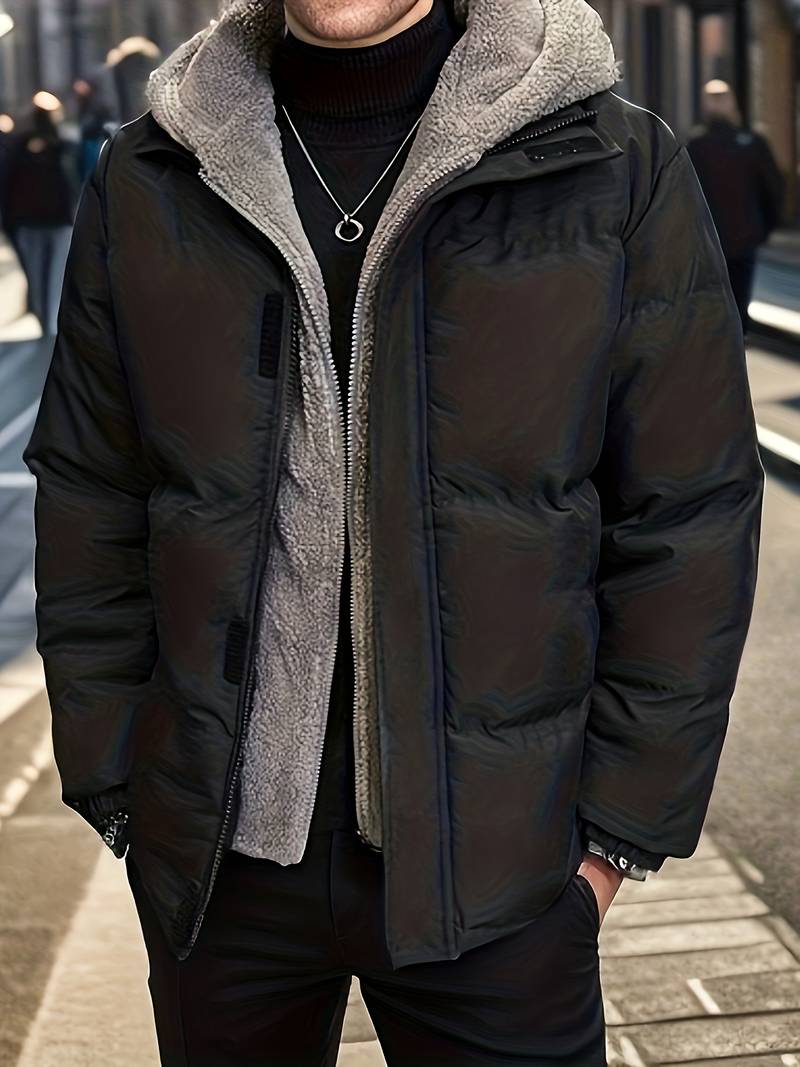 Men's Quilted Jacket Hood Warm Insulated