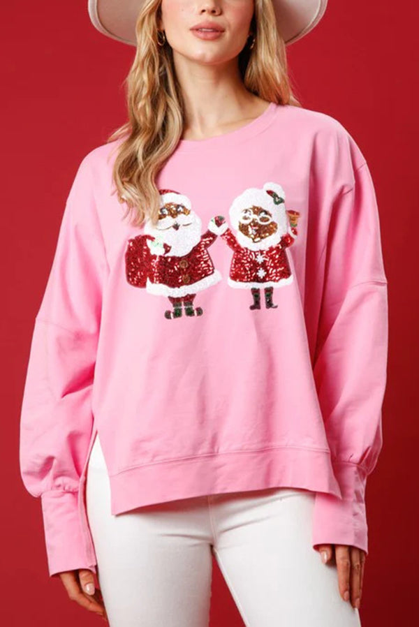 Santa Claus Sweatshirt Glitter Sequins Loose Design