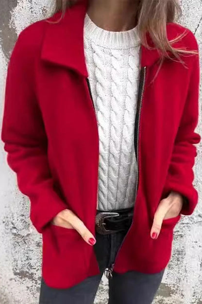 Practical leisure jacket Lapel pocket zipper