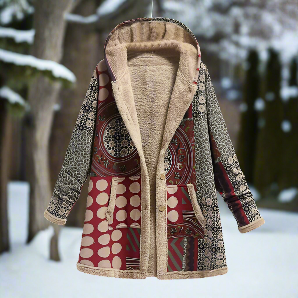 Long Fleece Coat with Hood & Buttons