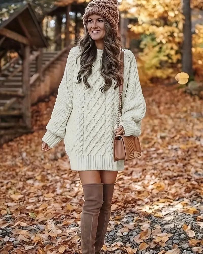 Cable Knit Long-Sleeve Evening Dress Elegance