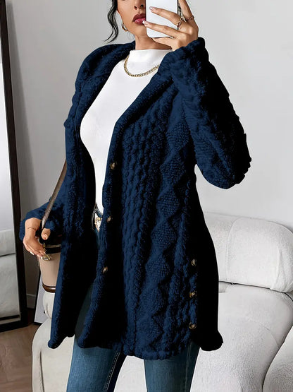 Women's Long Winter Jacket Hood Buttons