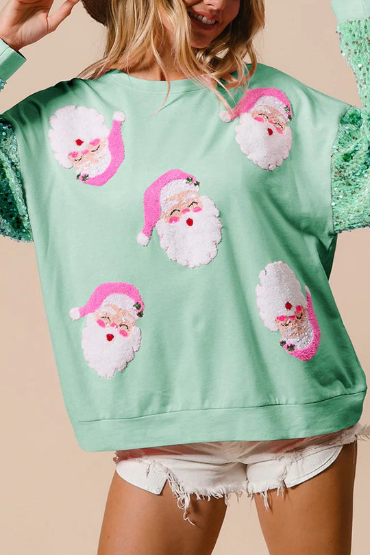 Christmas Sweatshirt Casual Glitter Crew Neck