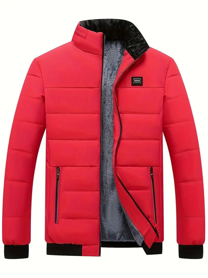 Fashionable Men's Winter Jacket Stand-Up Collar Velvet Lining