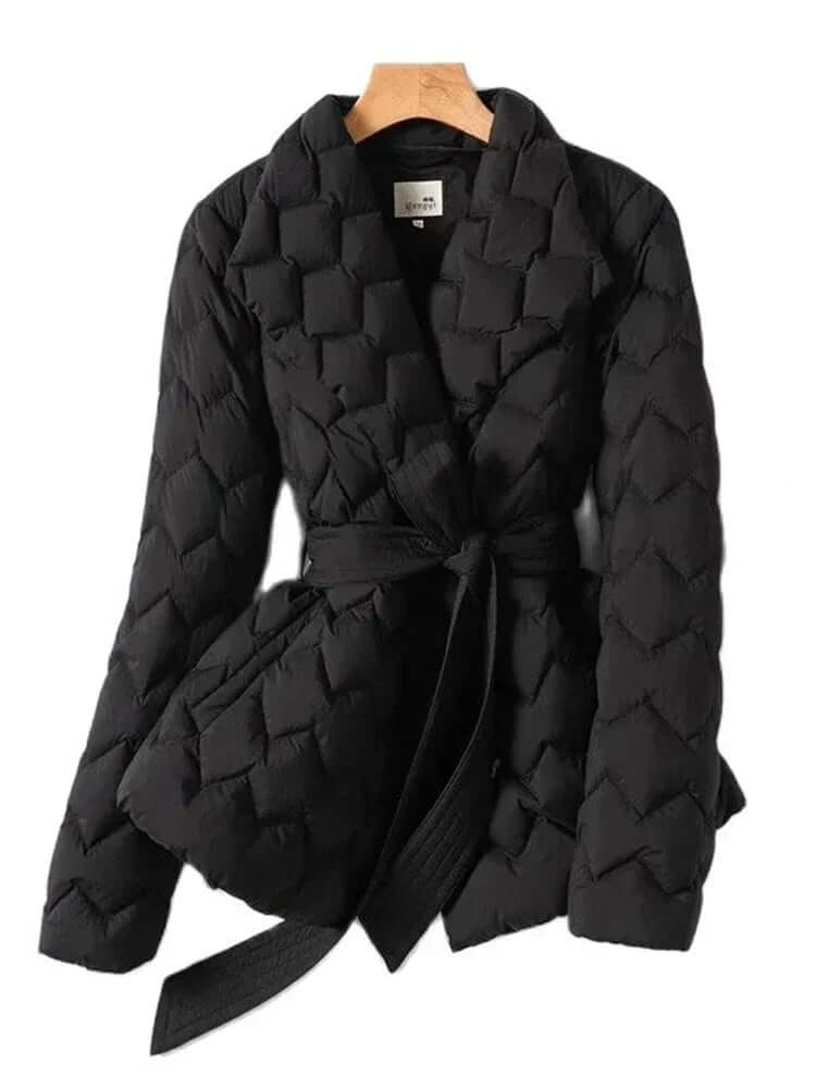 Women's Mid-Length Puffer Jacket with Belt, Elegant