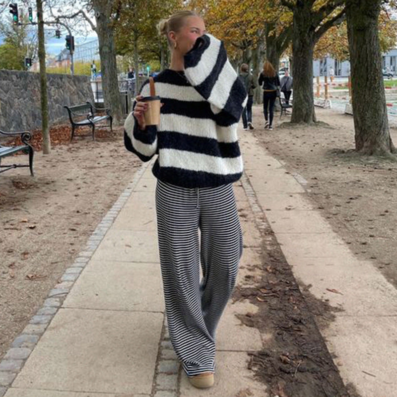Women's Lightweight Spring Trousers Striped Look