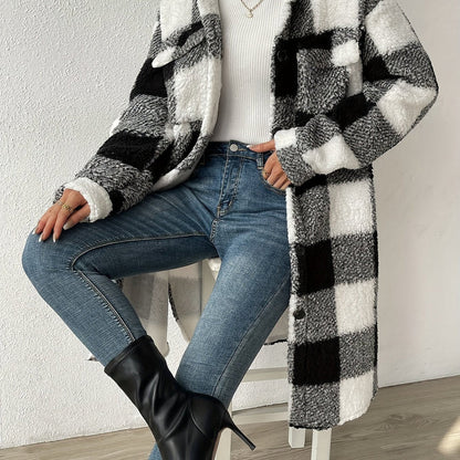 Oversized Plaid Midi Teddy Coat