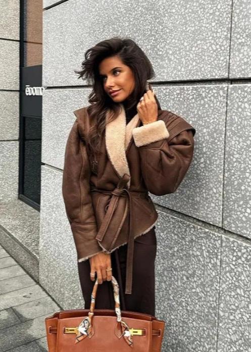 Leather Wrap Jacket with Soft Fur Trim