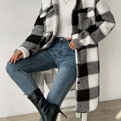 Women's Plaid Coat Long Sleeve Elegant