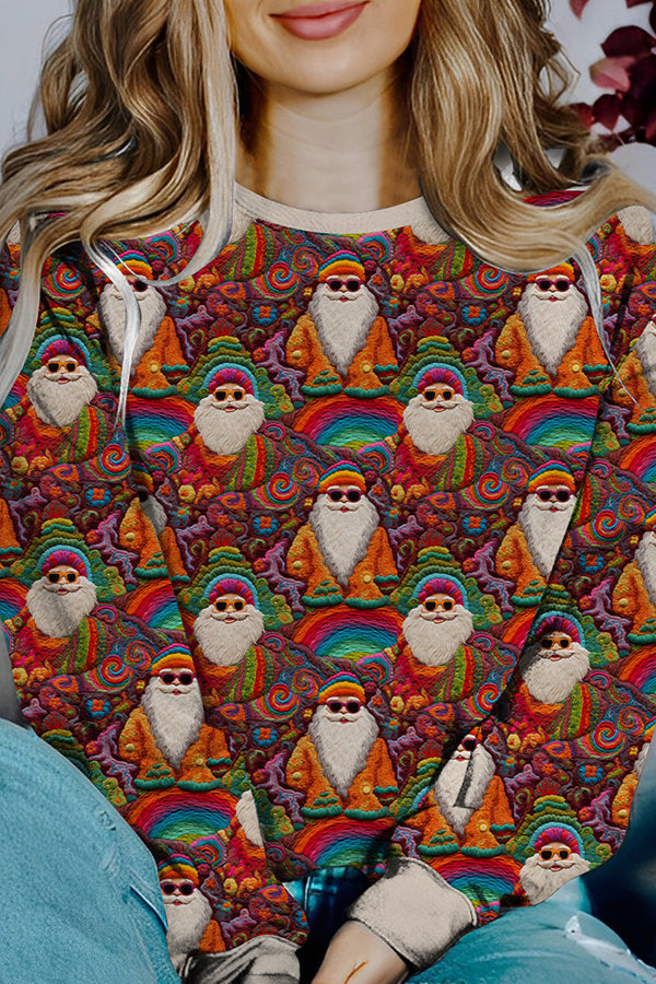 Christmas Sweater Long Sleeve Colorblock Printed