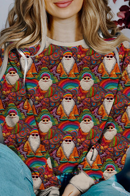 Christmas Sweater Long Sleeve Colorblock Printed