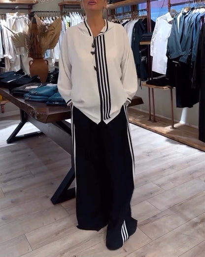 Hoodie Tracksuit Stripes Casual Trendy Two-Piece