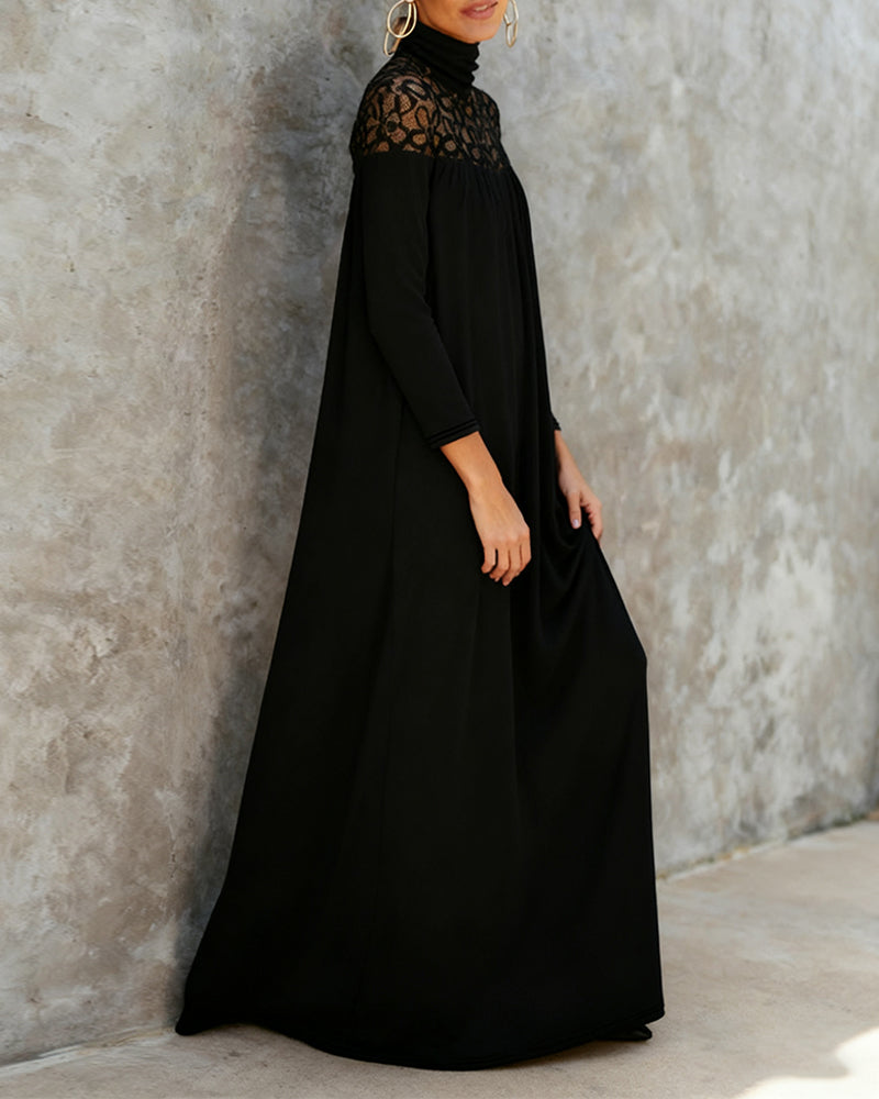 Stilvolles Kleid mit Stehkragen Mesh Patchwork Design