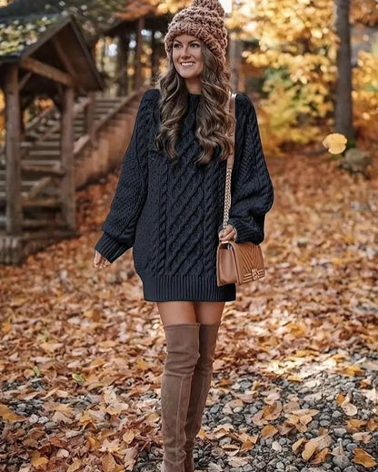 Cable Knit Long-Sleeve Evening Dress Elegance