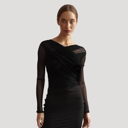 Damen Frühjahr Wickeltop Langarm Transparent - IdealeKleiden
