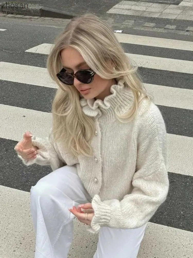 Elegant Women's Cardigan Buttons Modern Collar