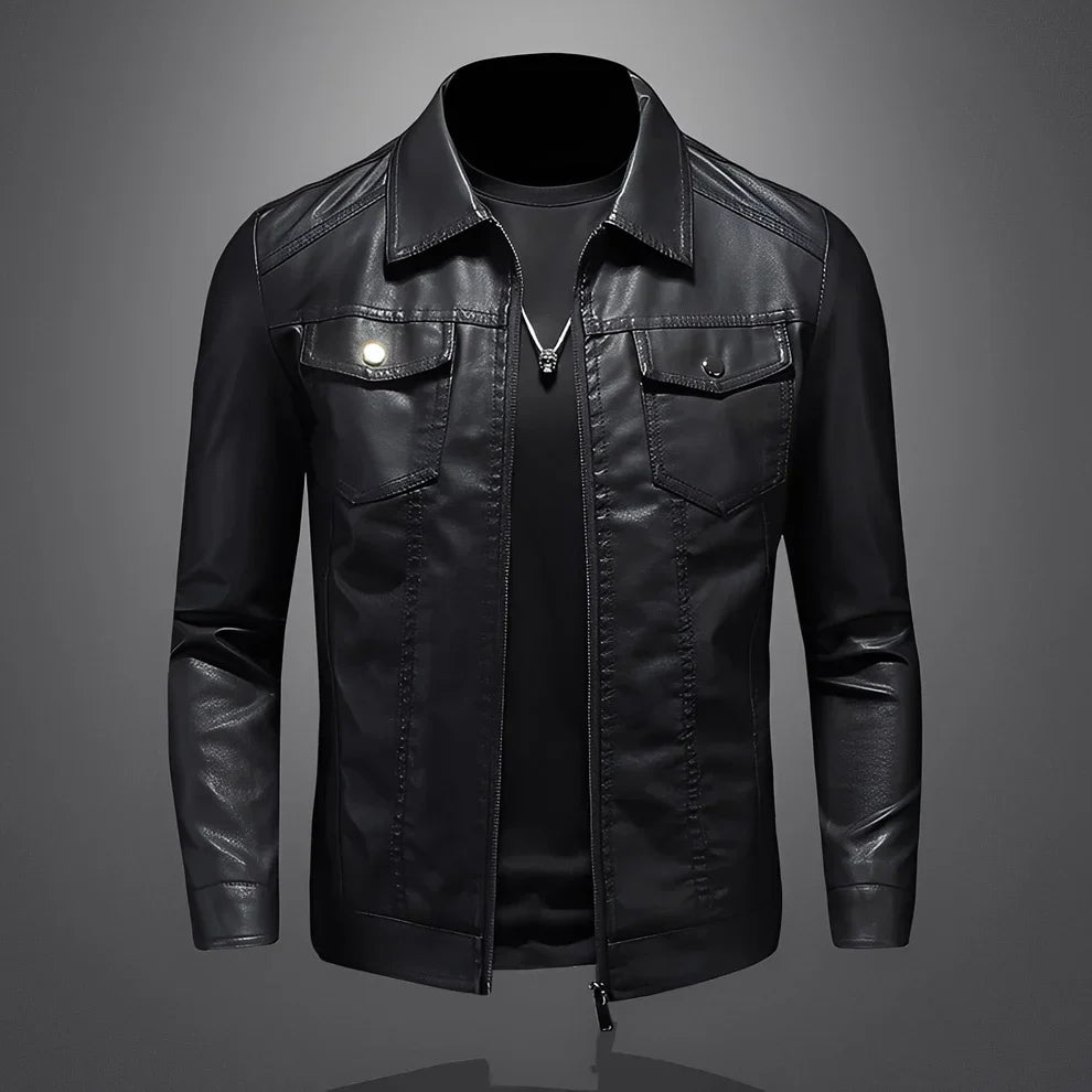 Elegant Leather Jacket Slim Fit Men's