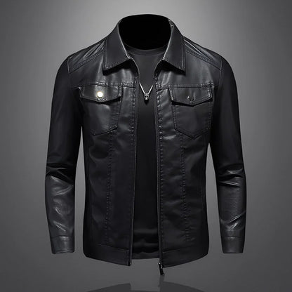 Elegant Leather Jacket Slim Fit Men's