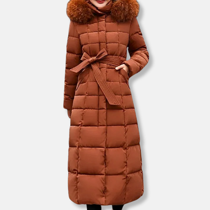Women's Long Quilted Winter Coat with Hood