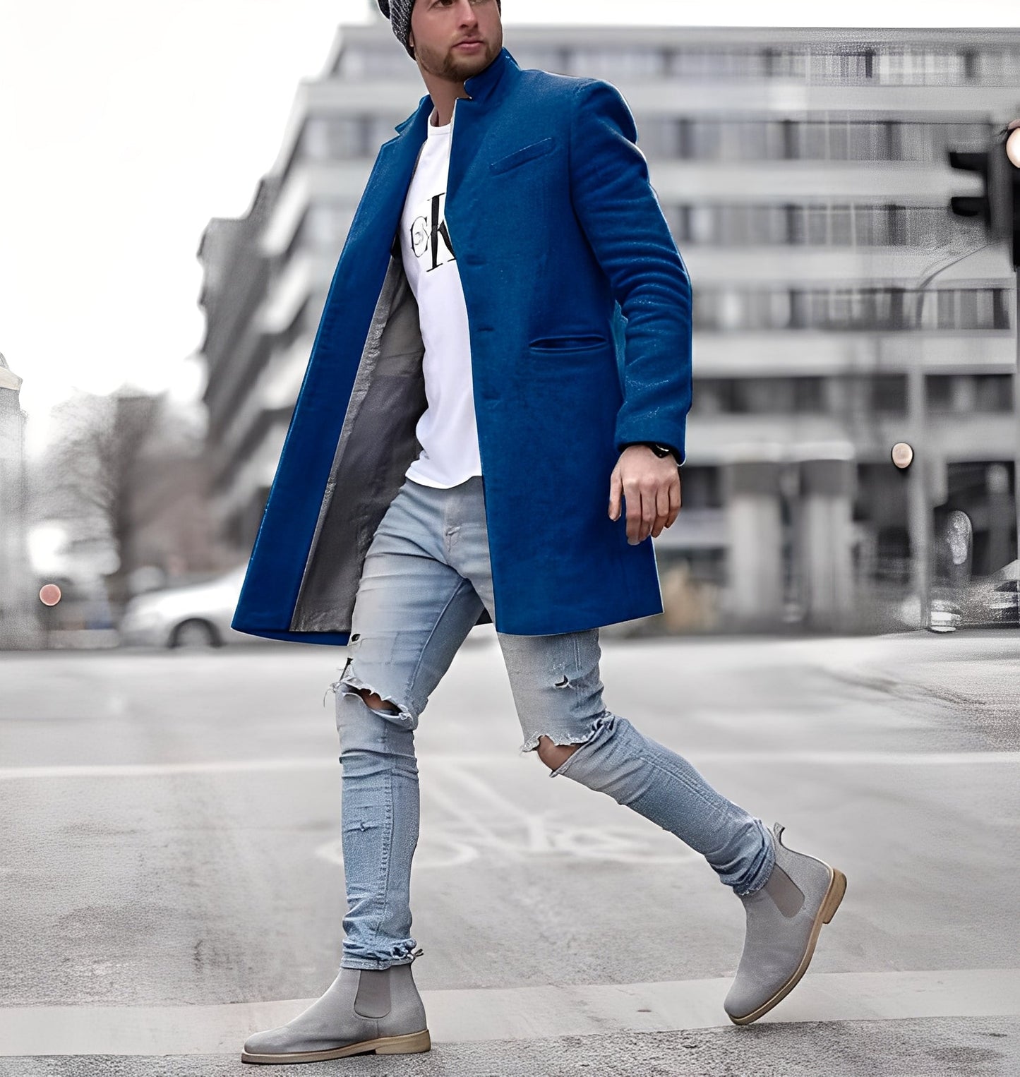 Stylish Men's Long Wool Coat