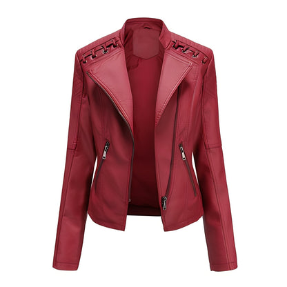 Elegant Women's Leather Jacket Slim Fit Short Length