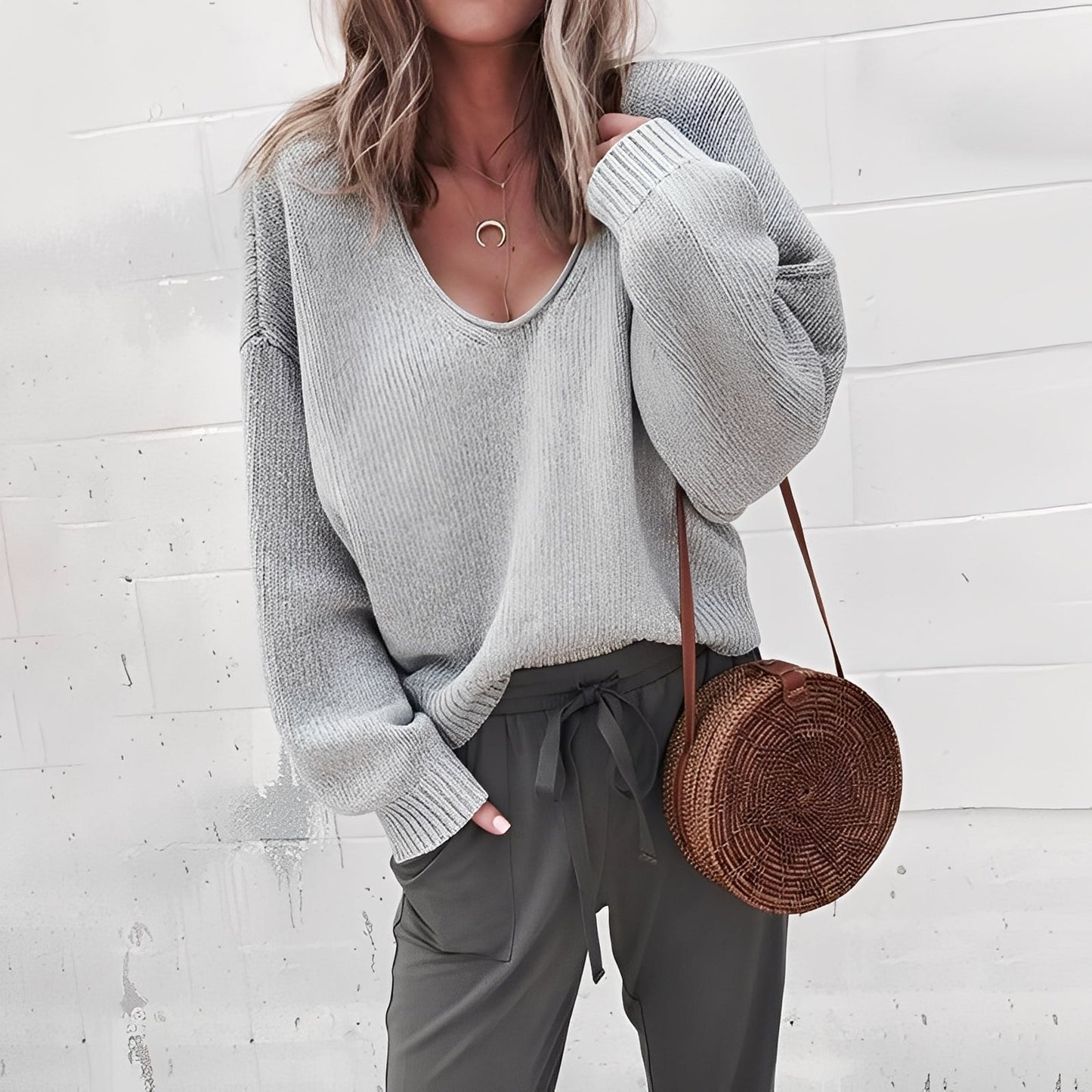 Damen Pullover Bequem Oversized
