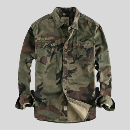 Men's Camo Long Sleeve Overshirt with Buttons