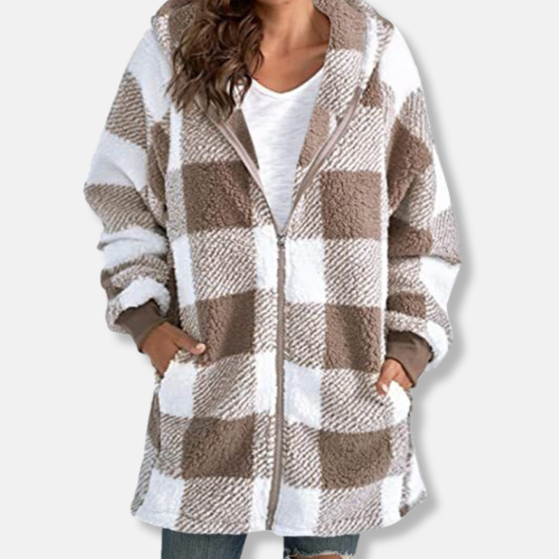 Plus Size Plaid Hoodie Soft Hood Zipper