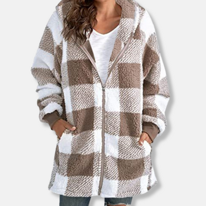 Plus Size Plaid Hoodie Soft Hood Zipper