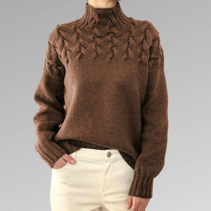 Elegant Dress | High-Neck Knitted Sweater Braided Design