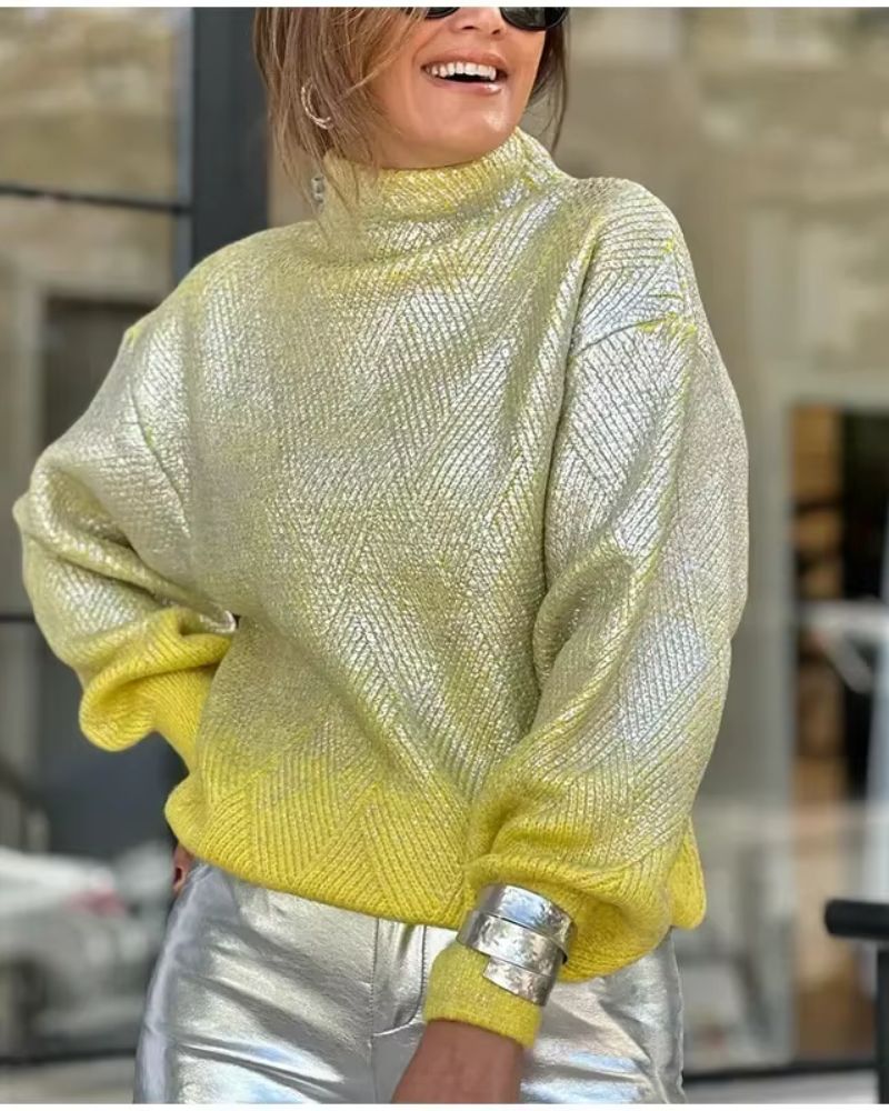Fashionable Knitted Pullover with Glitter Effect