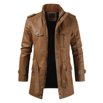 Stylish Men's Long Suede Leather Coat