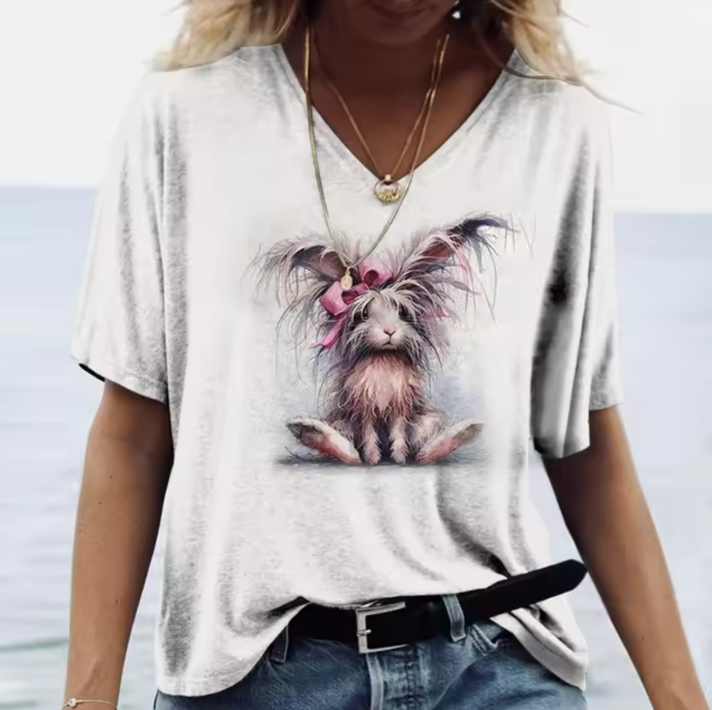 White T-shirts with Cute Bunny Design