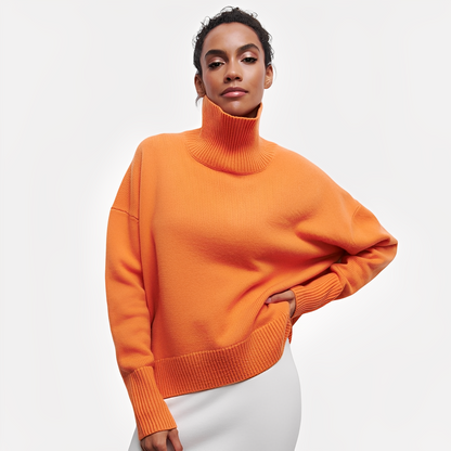 Damen Pullover Lässig Höher Kragen